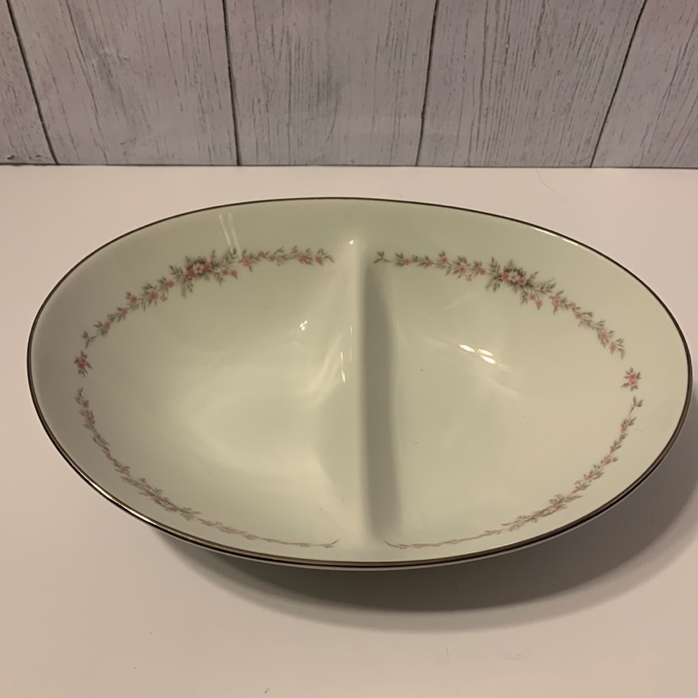Noritake Rosepoint divided serving dish.
